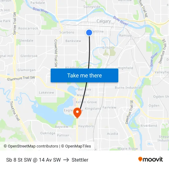 Sb 8 St SW @ 14 Av SW to Stettler map