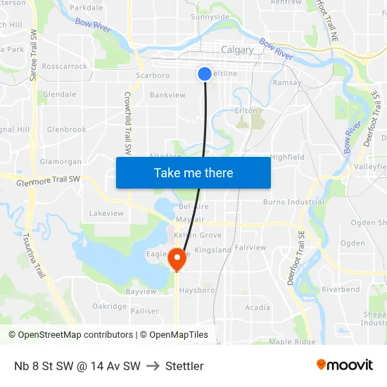 Nb 8 St SW @ 14 Av SW to Stettler map