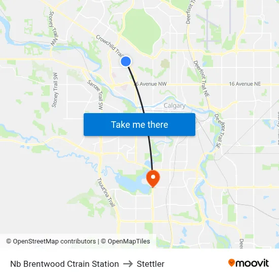 Nb Brentwood Ctrain Station to Stettler map