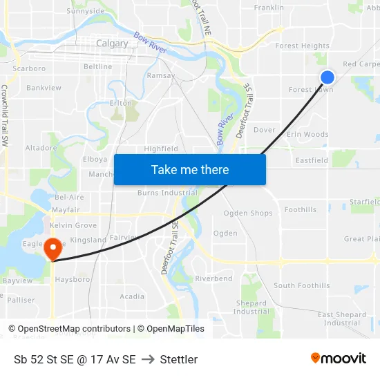 Sb 52 St SE @ 17 Av SE to Stettler map