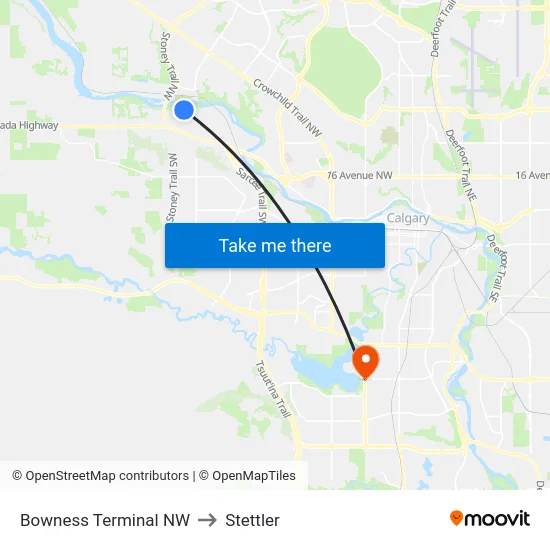 Bowness Terminal NW to Stettler map