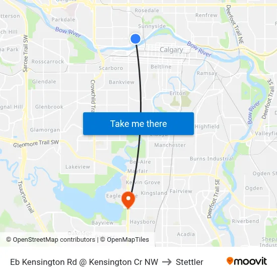 Eb Kensington Rd @ Kensington Cr NW to Stettler map