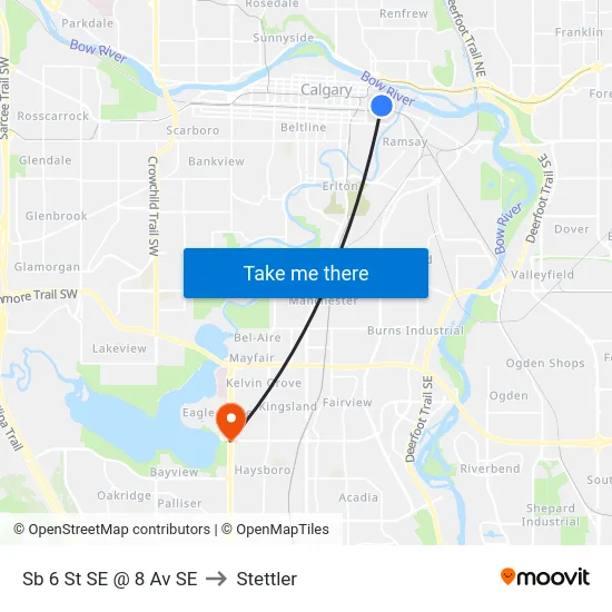 Sb 6 St SE @ 8 Av SE to Stettler map