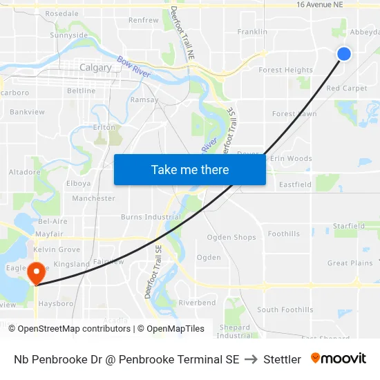 Nb Penbrooke Dr @ Penbrooke Terminal SE to Stettler map
