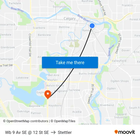 Wb 9 Av SE @ 12 St SE to Stettler map