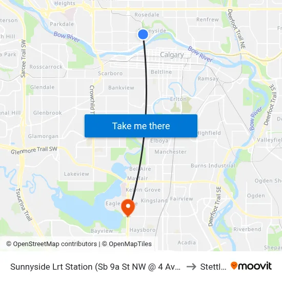 Sunnyside Lrt Station (Sb 9a St NW @ 4 Av Nw) to Stettler map