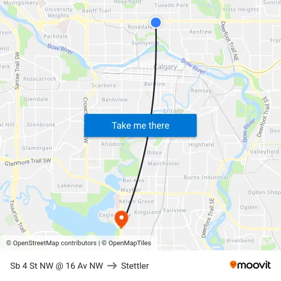 Sb 4 St NW @ 16 Av NW to Stettler map