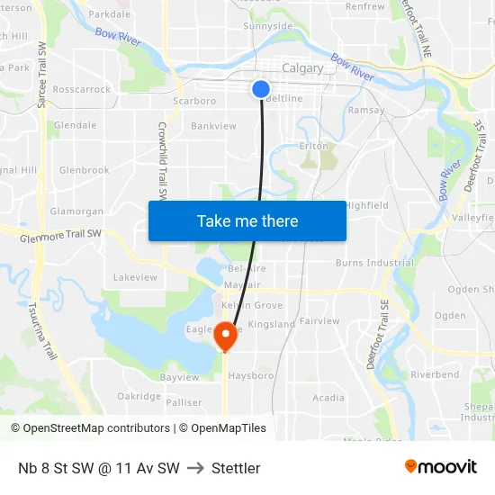 Nb 8 St SW @ 11 Av SW to Stettler map