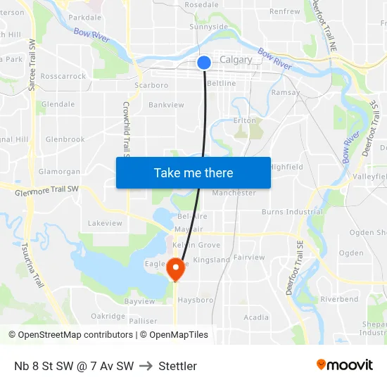 Nb 8 St SW @ 7 Av SW to Stettler map