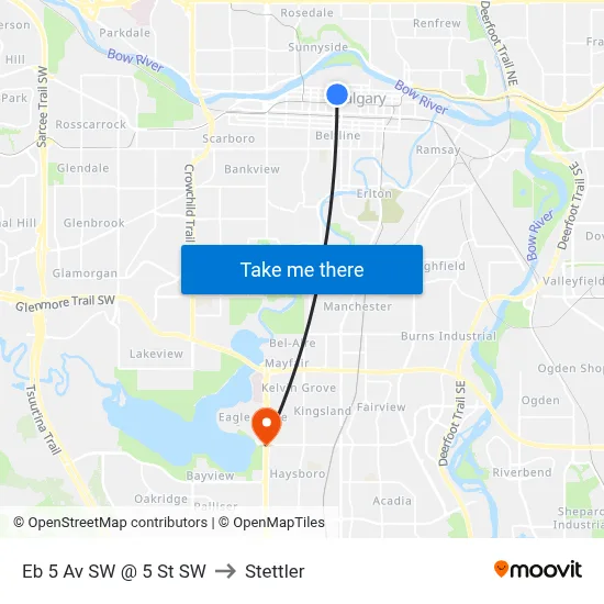 Eb 5 Av SW @ 5 St SW to Stettler map