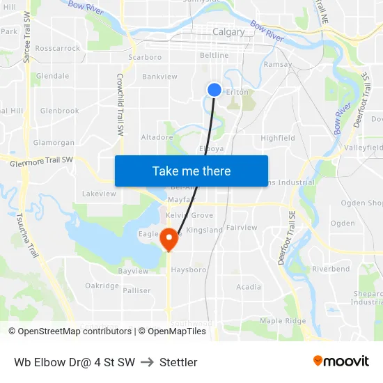 Wb Elbow Dr@ 4 St SW to Stettler map
