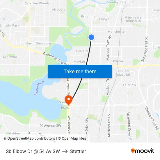 Sb Elbow Dr @ 54 Av SW to Stettler map