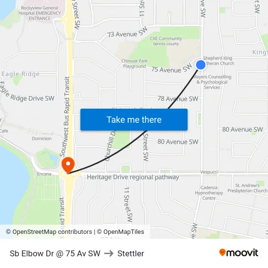 Sb Elbow Dr @ 75 Av SW to Stettler map