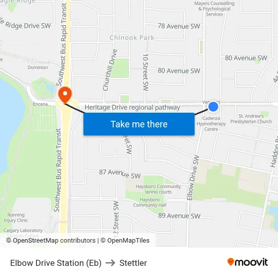 Elbow Drive Station (Eb) to Stettler map