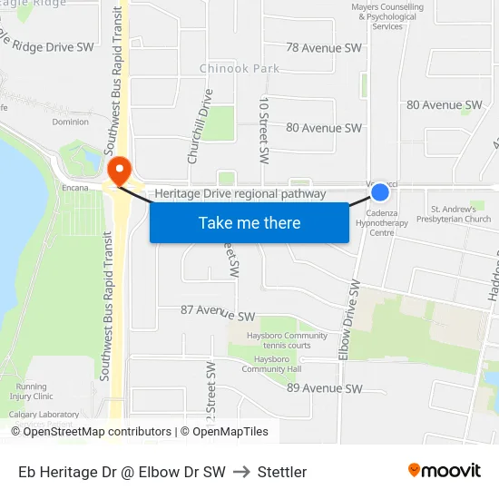 Eb Heritage Dr @ Elbow Dr SW to Stettler map