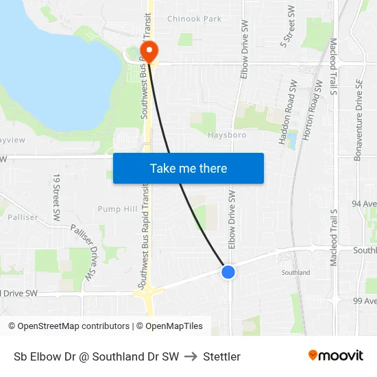 Sb Elbow Dr @ Southland Dr SW to Stettler map