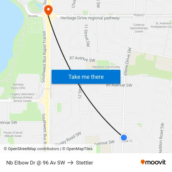 Nb Elbow Dr @ 96 Av SW to Stettler map