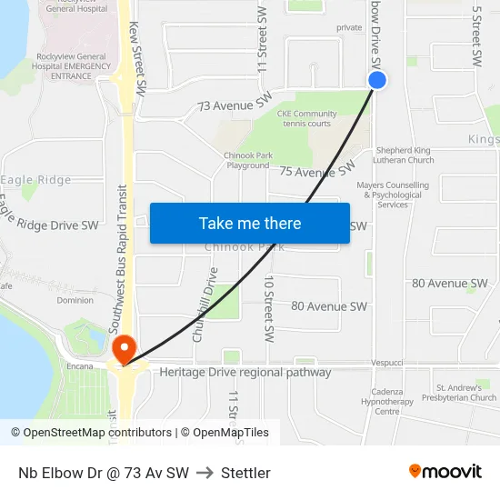 Nb Elbow Dr @ 73 Av SW to Stettler map