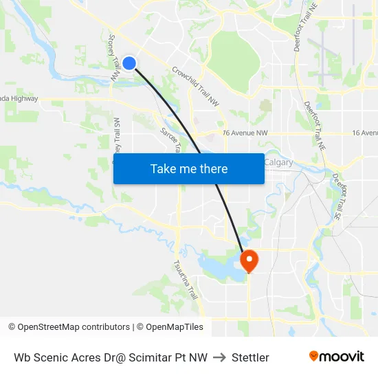 Wb Scenic Acres Dr@ Scimitar Pt NW to Stettler map