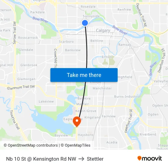 Nb 10 St @ Kensington Rd NW to Stettler map