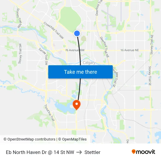 Eb North Haven Dr @ 14 St NW to Stettler map