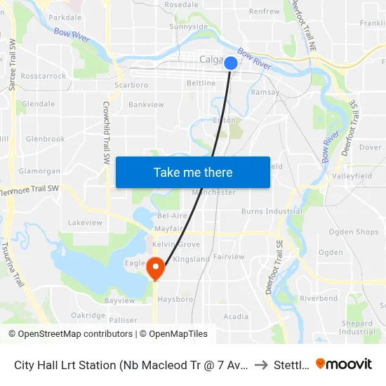 City Hall Lrt Station (Nb Macleod Tr @ 7 Av Se) to Stettler map