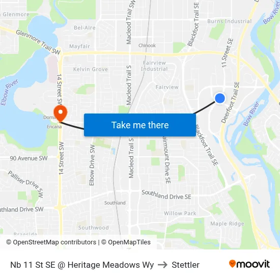 Nb 11 St SE @ Heritage Meadows Wy to Stettler map