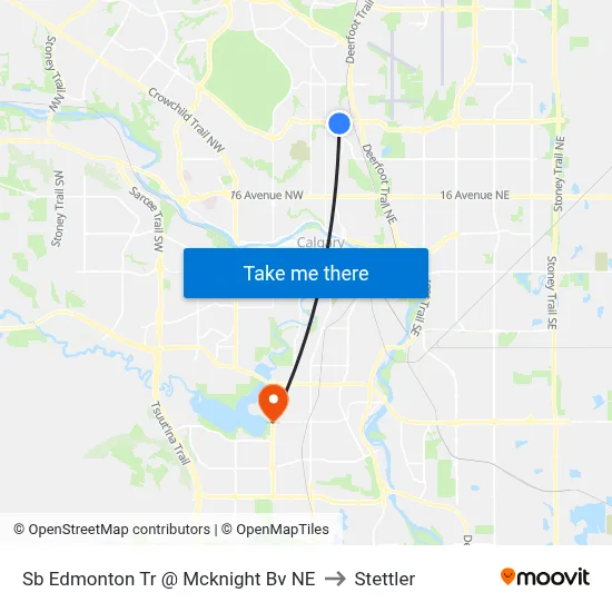 Sb Edmonton Tr @ Mcknight Bv NE to Stettler map