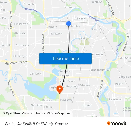 Wb 11 Av Sw@ 8 St SW to Stettler map