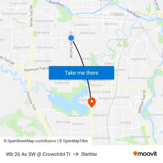 Wb 26 Av SW @ Crowchild Tr to Stettler map