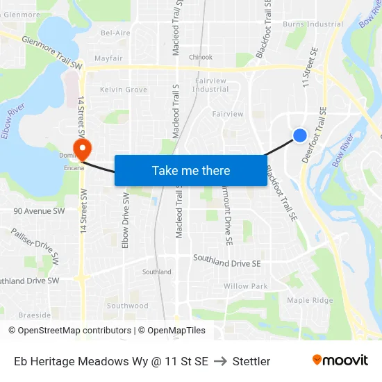 Eb Heritage Meadows Wy @ 11 St SE to Stettler map