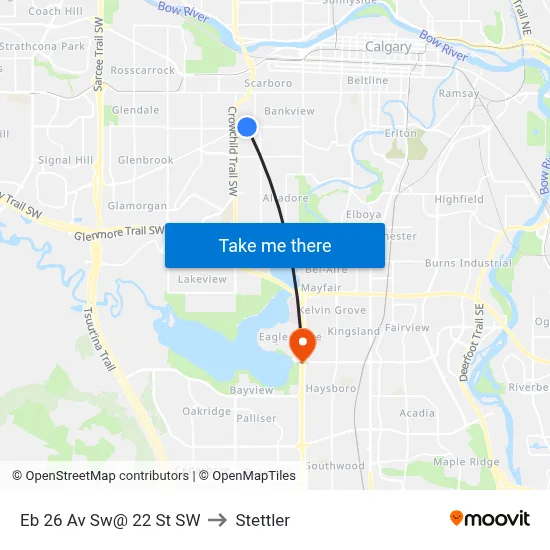 Eb 26 Av Sw@ 22 St SW to Stettler map