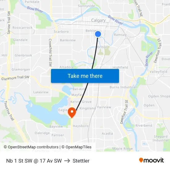 Nb 1 St SW @ 17 Av SW to Stettler map