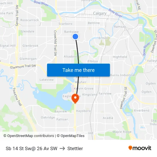 Sb 14 St Sw@ 26 Av SW to Stettler map