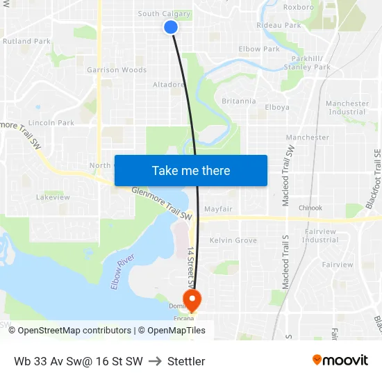 Wb 33 Av Sw@ 16 St SW to Stettler map