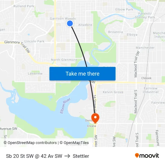 Sb 20 St SW @ 42 Av SW to Stettler map