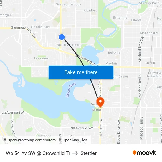 Wb 54 Av SW @ Crowchild Tr to Stettler map