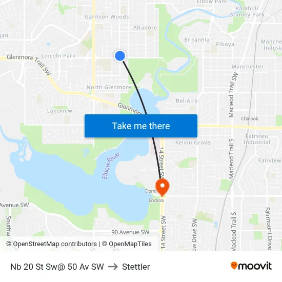 Nb 20 St Sw@ 50 Av SW to Stettler map