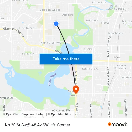 Nb 20 St Sw@ 48 Av SW to Stettler map