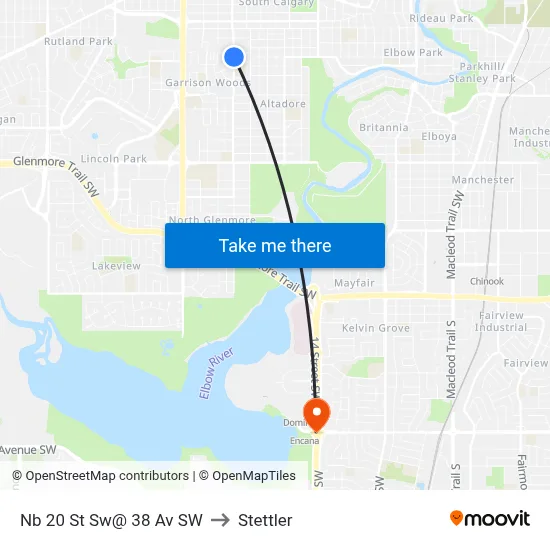 Nb 20 St Sw@ 38 Av SW to Stettler map