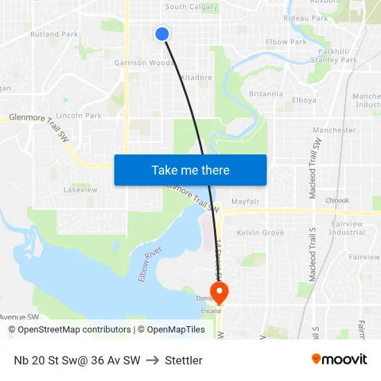 Nb 20 St Sw@ 36 Av SW to Stettler map