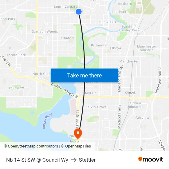 Nb 14 St SW @ Council Wy to Stettler map