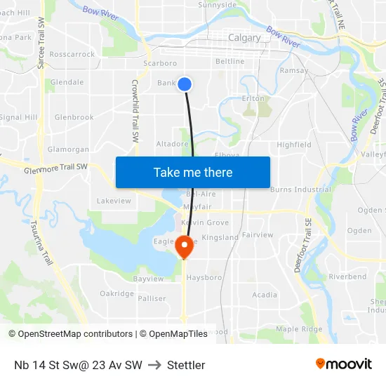 Nb 14 St Sw@ 23 Av SW to Stettler map