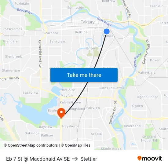 Eb 7 St @ Macdonald Av SE to Stettler map