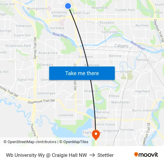 Wb University Wy @ Craigie Hall NW to Stettler map