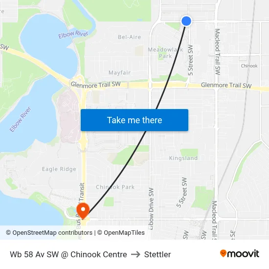 Wb 58 Av SW @ Chinook Centre to Stettler map