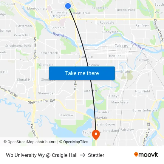 Wb University Wy @ Craigie Hall to Stettler map