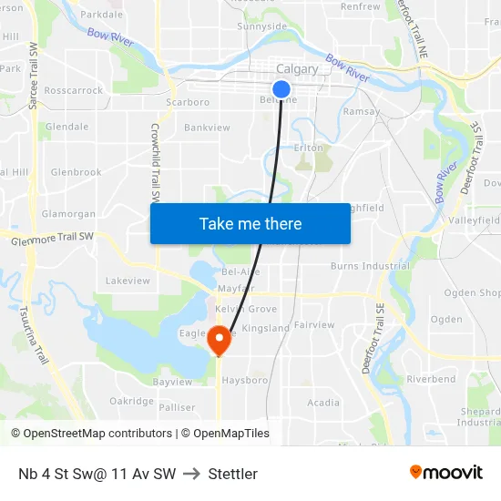 Nb 4 St Sw@ 11 Av SW to Stettler map