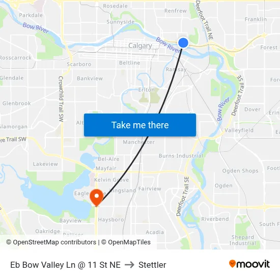 Eb Bow Valley Ln @ 11 St NE to Stettler map