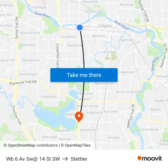 Wb 6 Av Sw@ 14 St SW to Stettler map